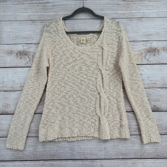 Anthropologie Yellow Bird Chunky Knit Sweater Womens Medium Cream Boat Neck - Picture 1 of 10
